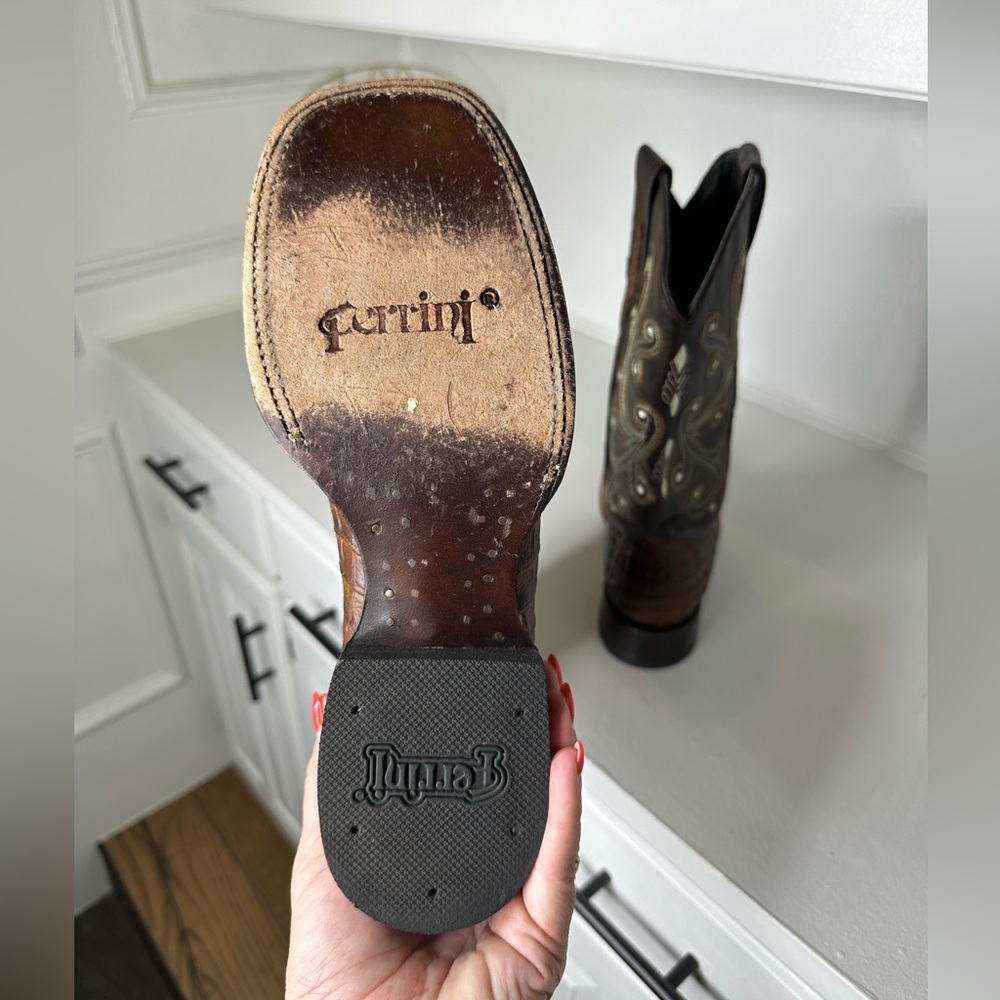 Ferrini Western Boots Genuine Cowhide Leather Exotic Vamp Men’s 8.5 / Women’s 10 - Picture 7 of 9